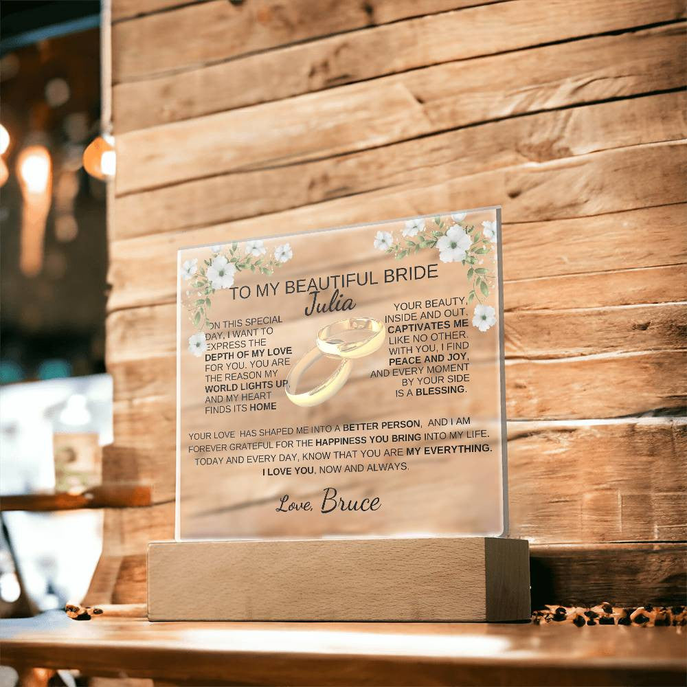 To My Bride To Be | The Light Of My Life| Acrylic Square Plaque