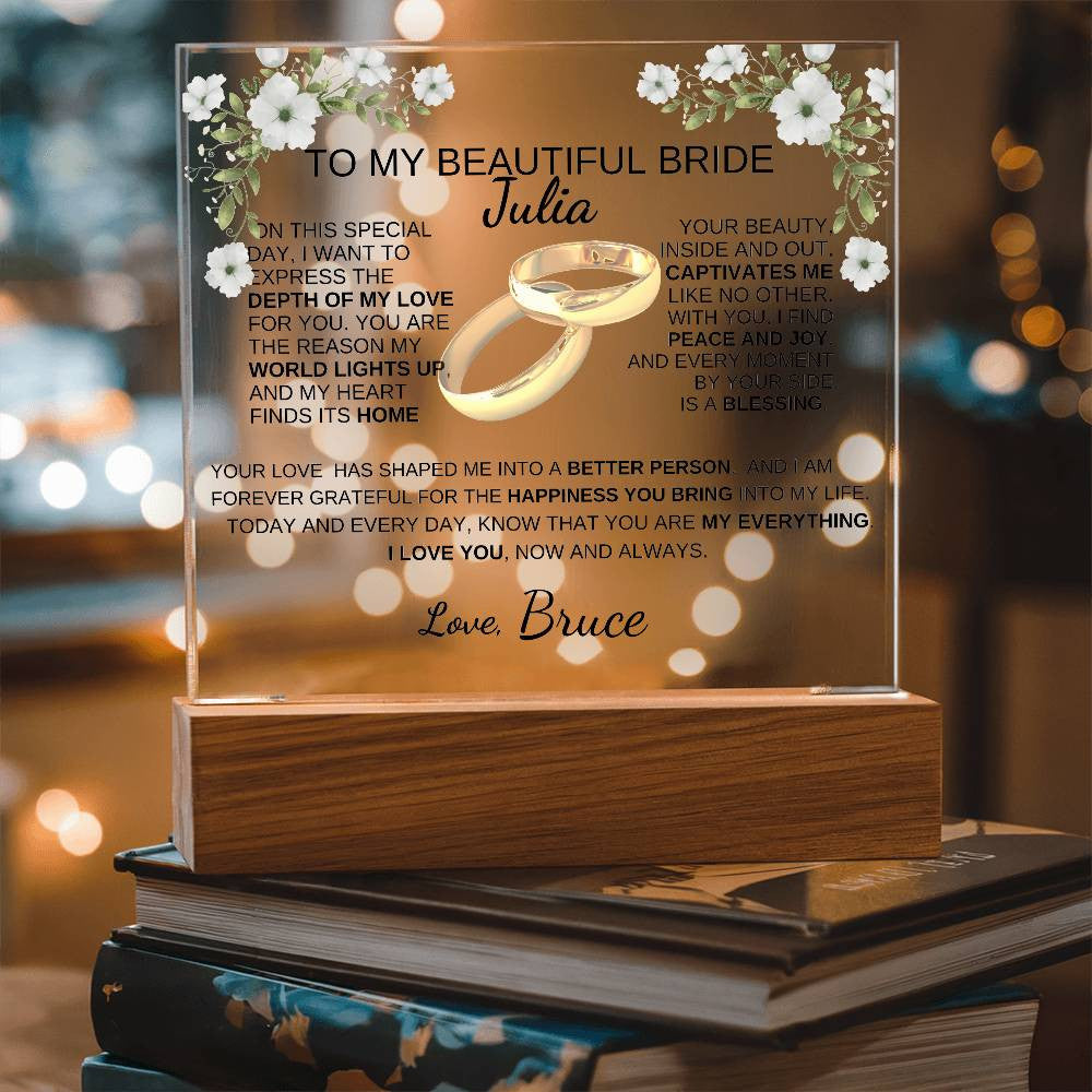To My Bride To Be | The Light Of My Life| Acrylic Square Plaque