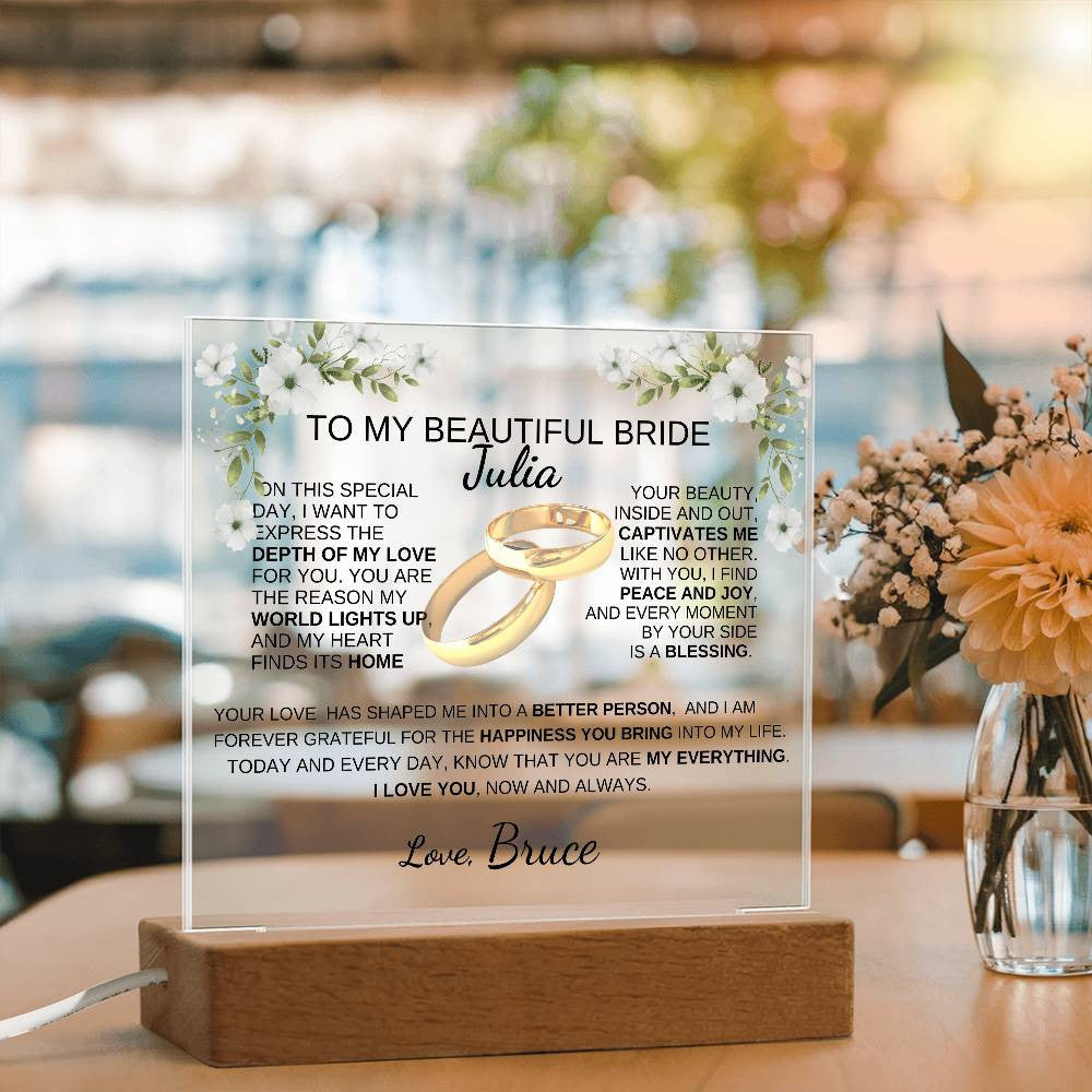 To My Bride To Be | The Light Of My Life| Acrylic Square Plaque