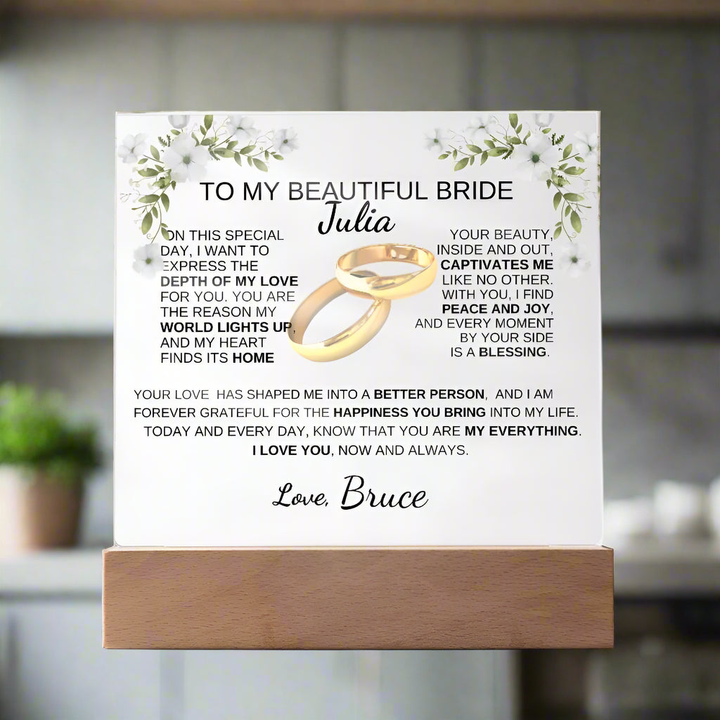 To My Bride To Be | The Light Of My Life| Acrylic Square Plaque