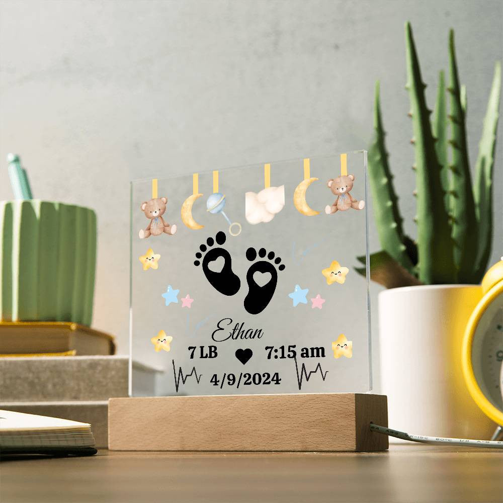 Personalized New Born Birth Stats, Nursery Keepsake Night Light