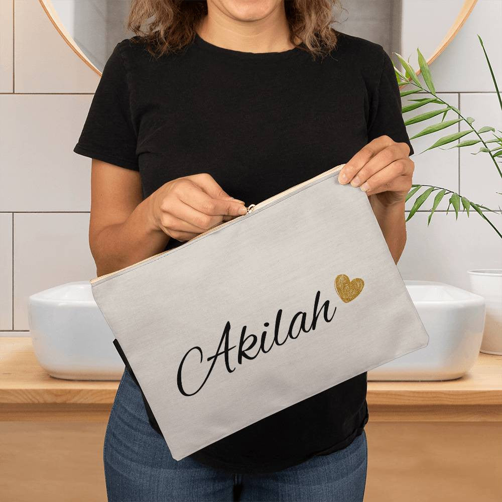 Personalized Large Gray Cosmetic Bag