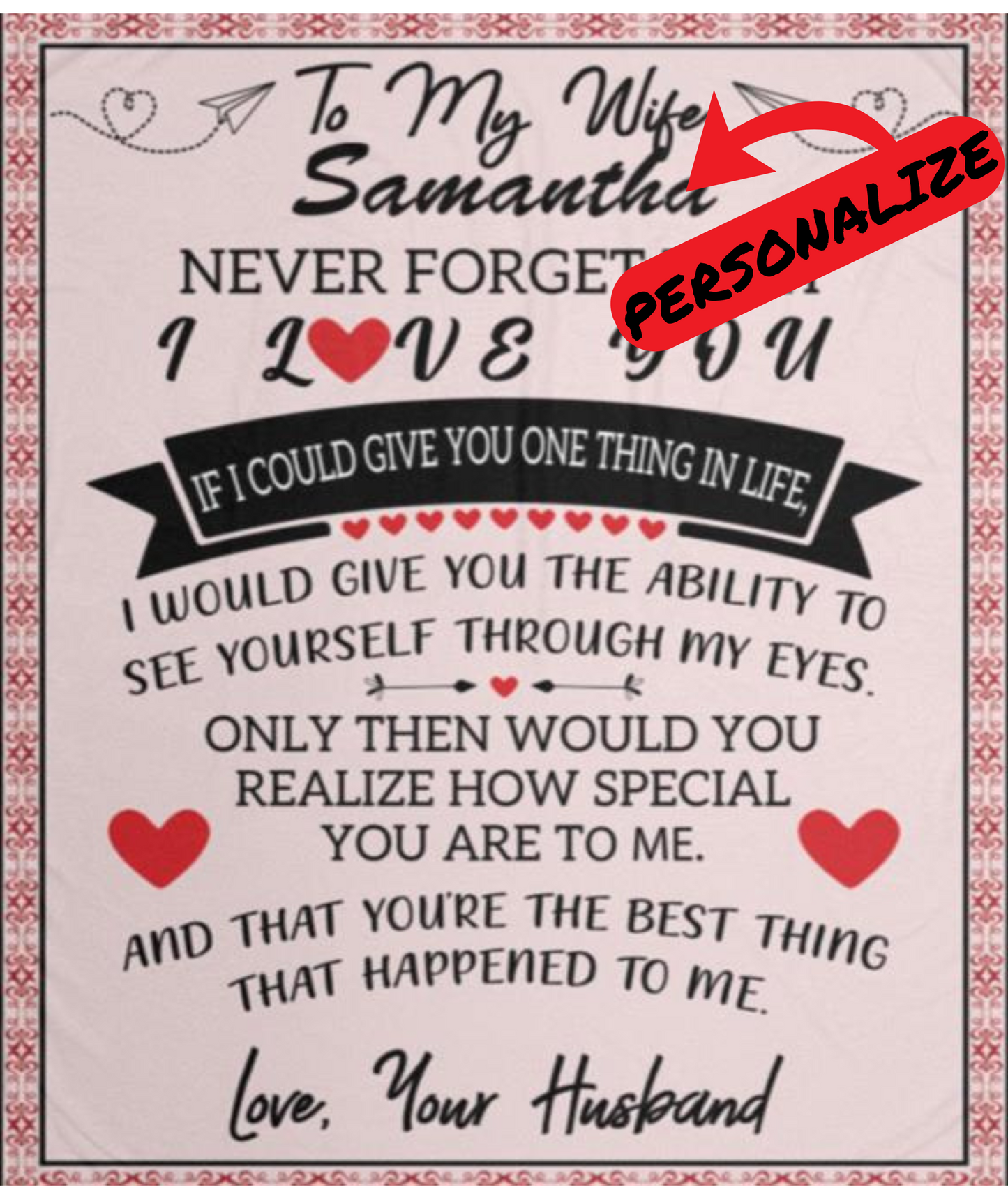 PERSONALIZED MY WIFE NEVER FORGET THAT I LOVE YOU BLANKET