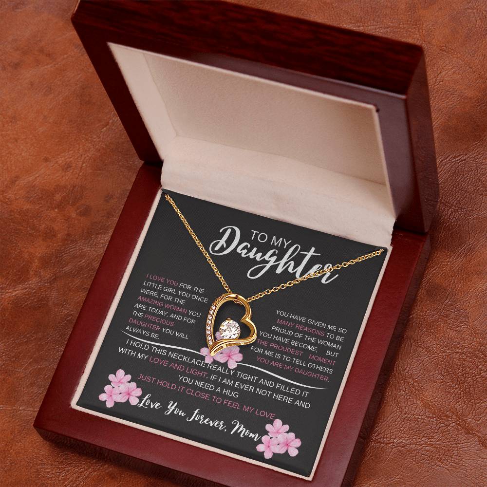 To My Daughter, I Love You Forever Heart Necklace