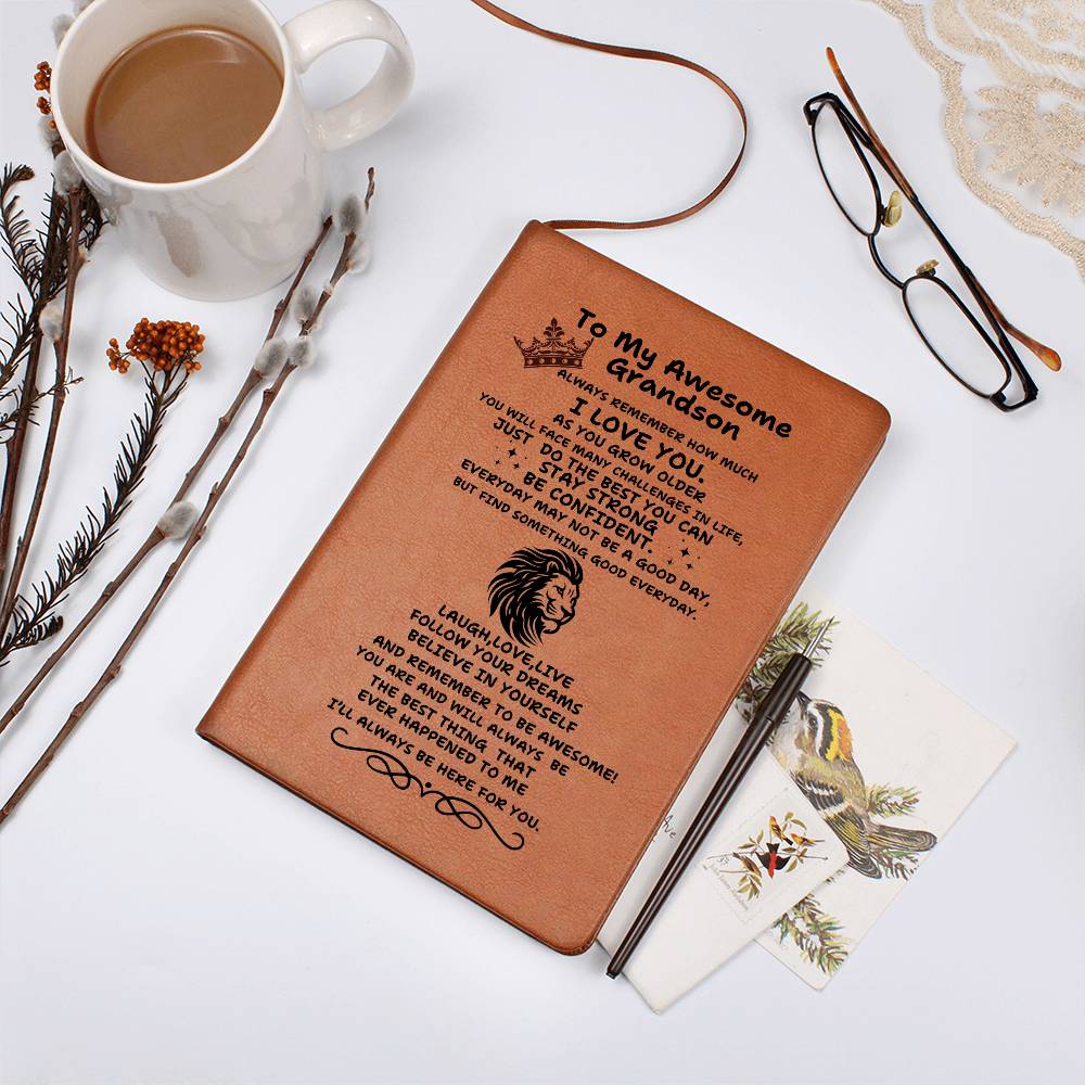 To My Awesome Grandson-Graduation Leather Journal