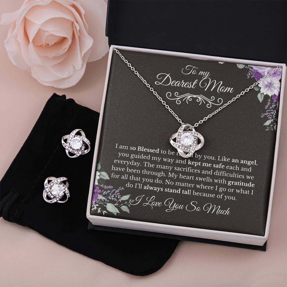 To My Dearest Mom-Love Knot Necklace and Earring Set