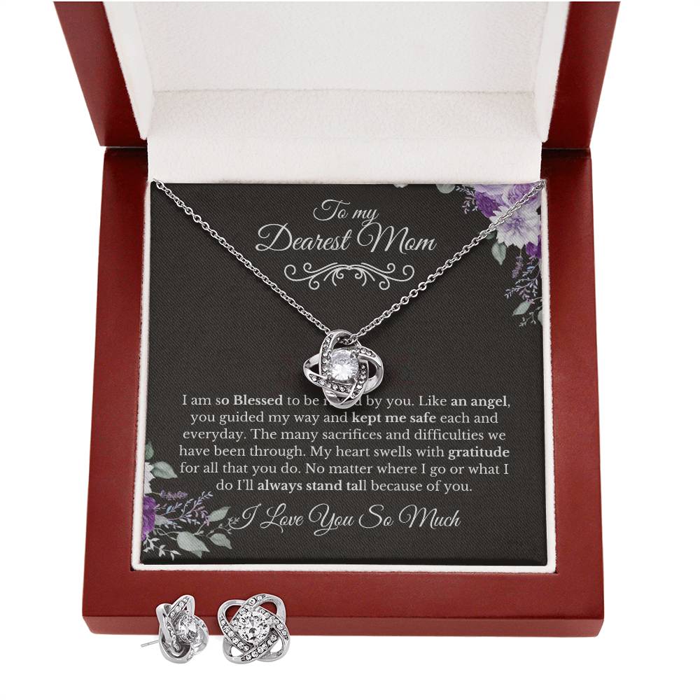 To My Dearest Mom-Love Knot Necklace and Earring Set
