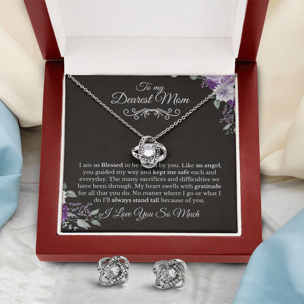 To My Dearest Mom-Love Knot Necklace and Earring Set