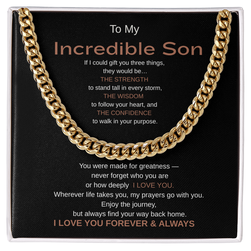 My Incredible Son Cuban Chain Necklace – Inspirational Message Card Gift