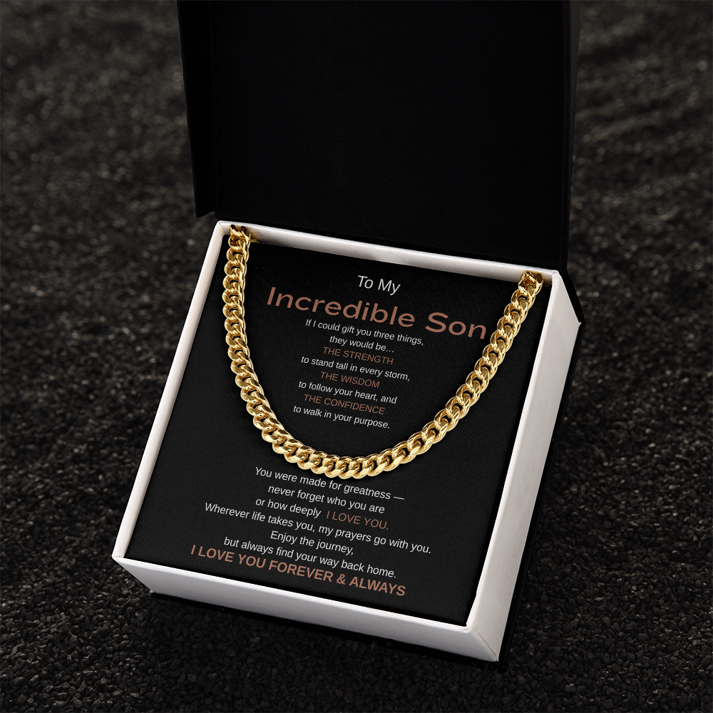 My Incredible Son Cuban Chain Necklace – Inspirational Message Card Gift