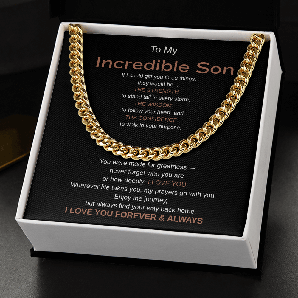 My Incredible Son Cuban Chain Necklace – Inspirational Message Card Gift
