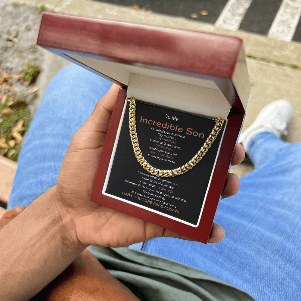 My Incredible Son Cuban Chain Necklace – Inspirational Message Card Gift