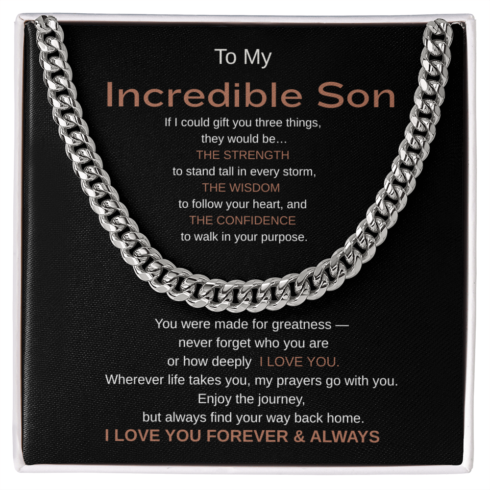 My Incredible Son Cuban Chain Necklace – Inspirational Message Card Gift