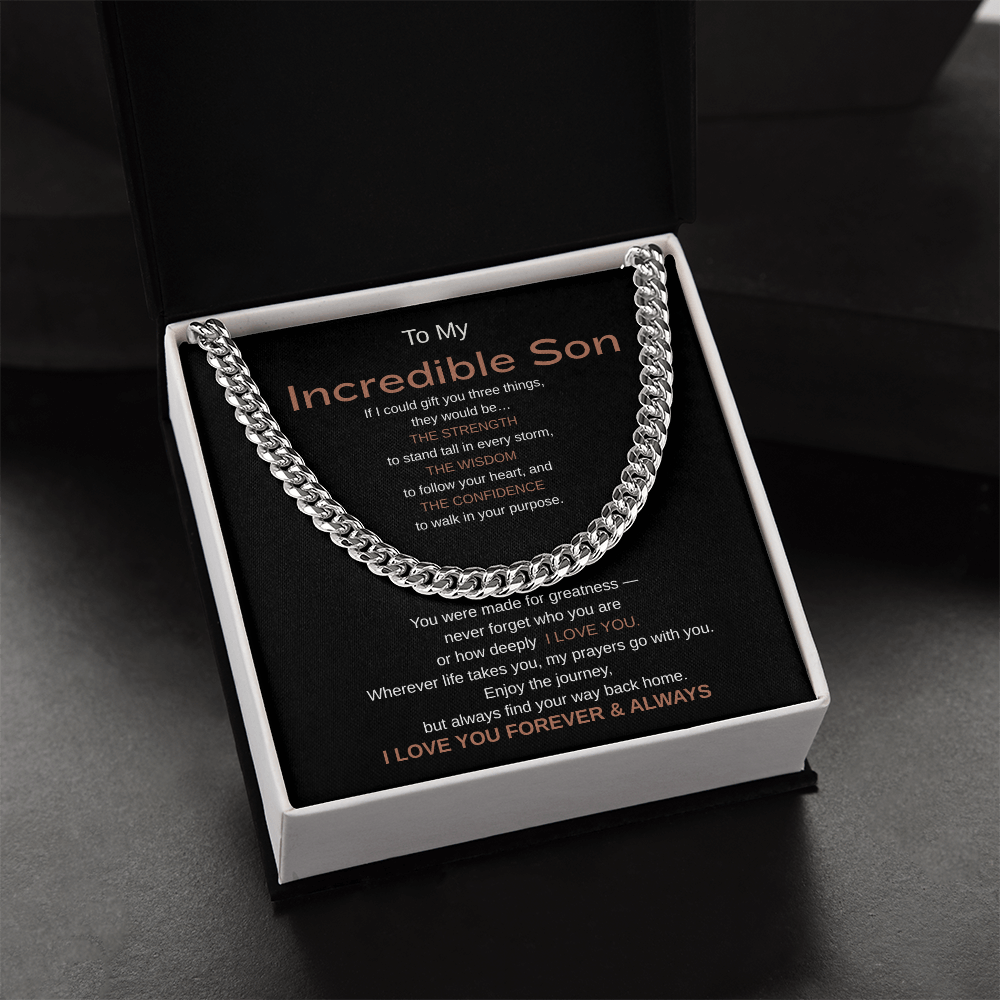 My Incredible Son Cuban Chain Necklace – Inspirational Message Card Gift
