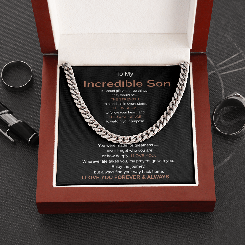 My Incredible Son Cuban Chain Necklace – Inspirational Message Card Gift