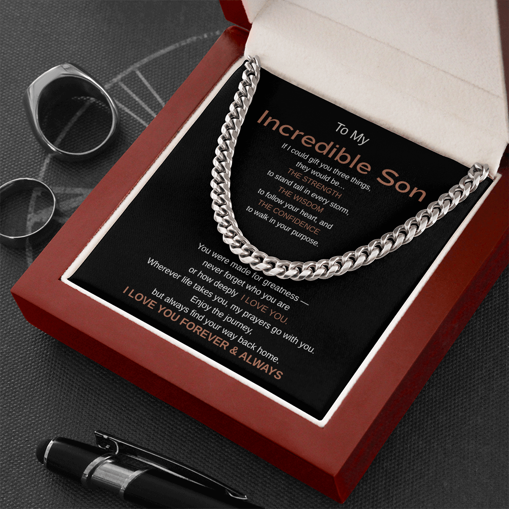 My Incredible Son Cuban Chain Necklace – Inspirational Message Card Gift