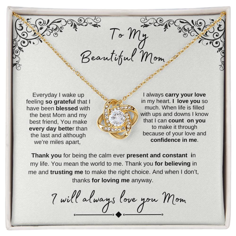 To My Beautiful Mom- Love Knot White Gold