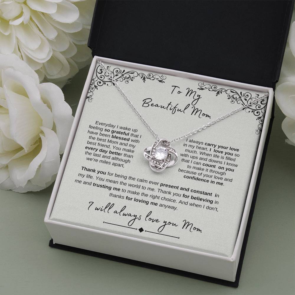 To My Beautiful Mom- Love Knot White Gold