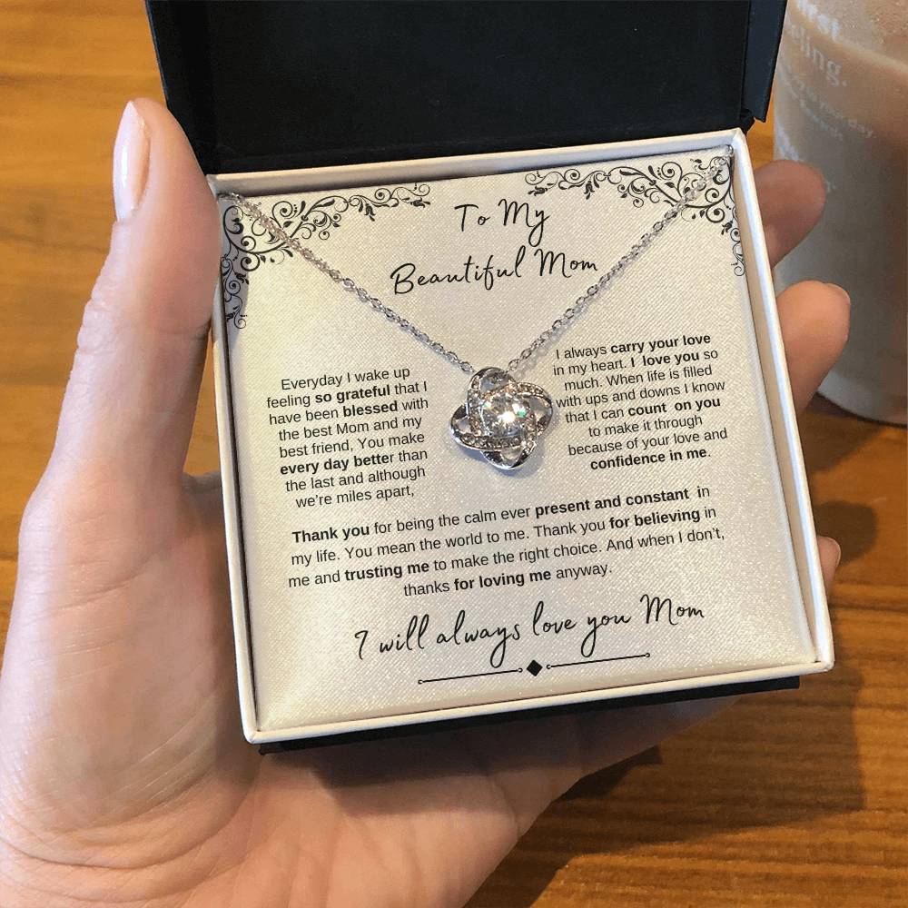 To My Beautiful Mom- Love Knot White Gold