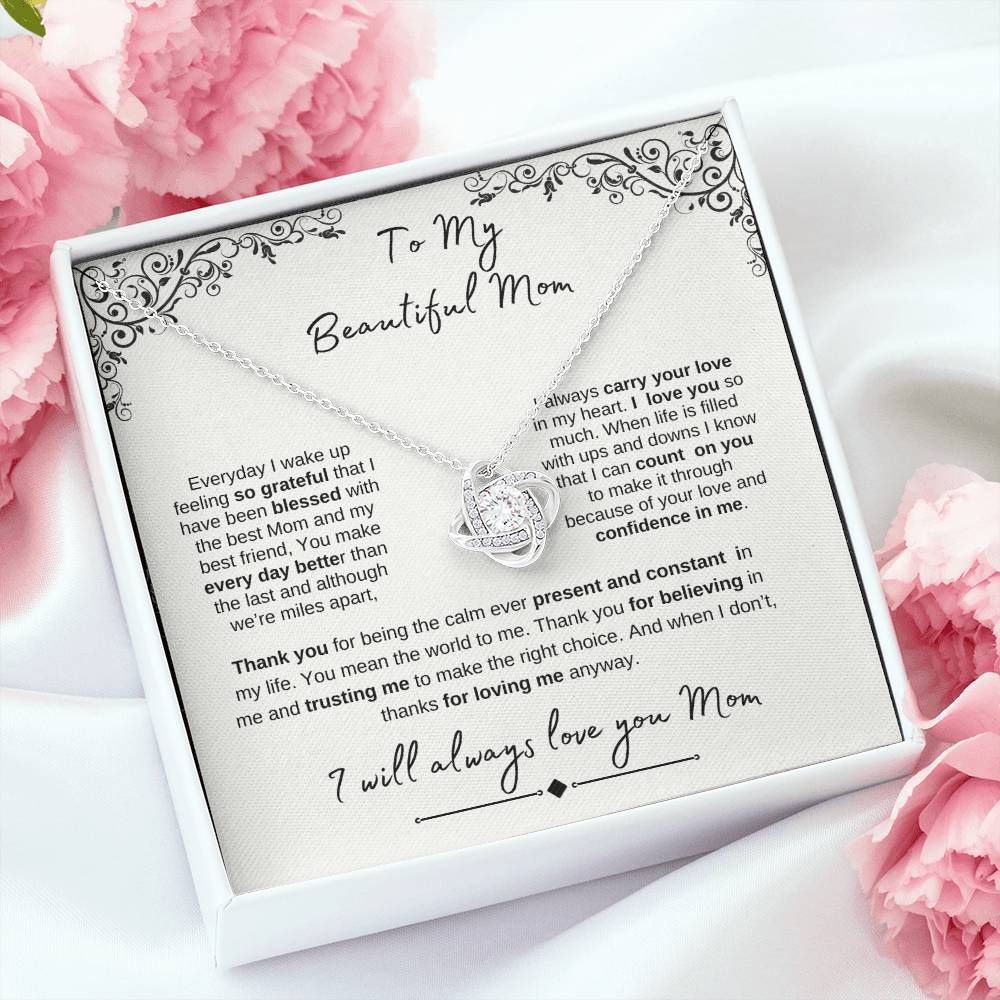 To My Beautiful Mom- Love Knot White Gold