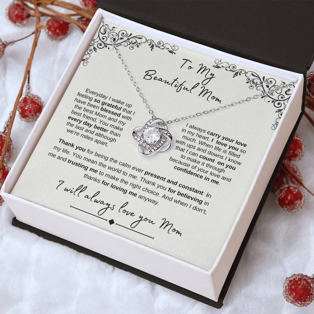 To My Beautiful Mom- Love Knot White Gold