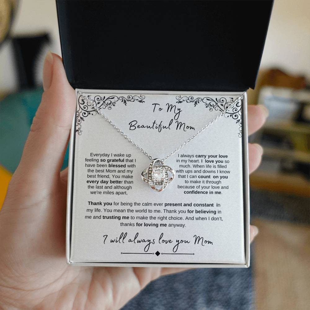 To My Beautiful Mom- Love Knot White Gold