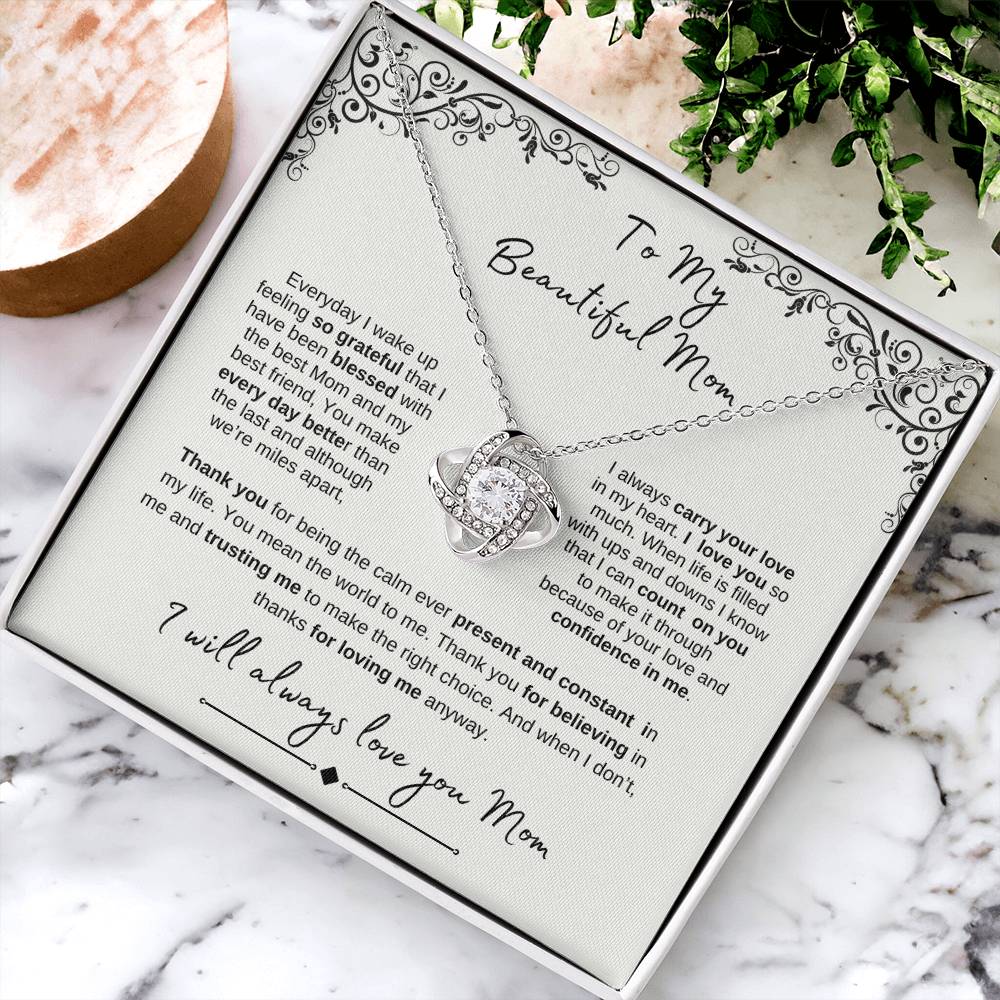 To My Beautiful Mom- Love Knot White Gold