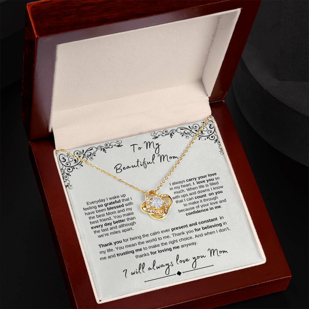To My Beautiful Mom- Love Knot White Gold