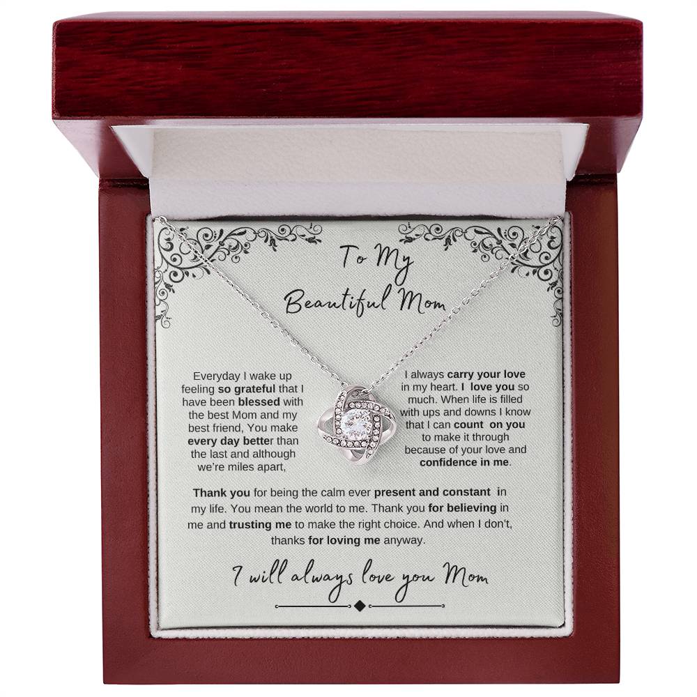 To My Beautiful Mom- Love Knot White Gold