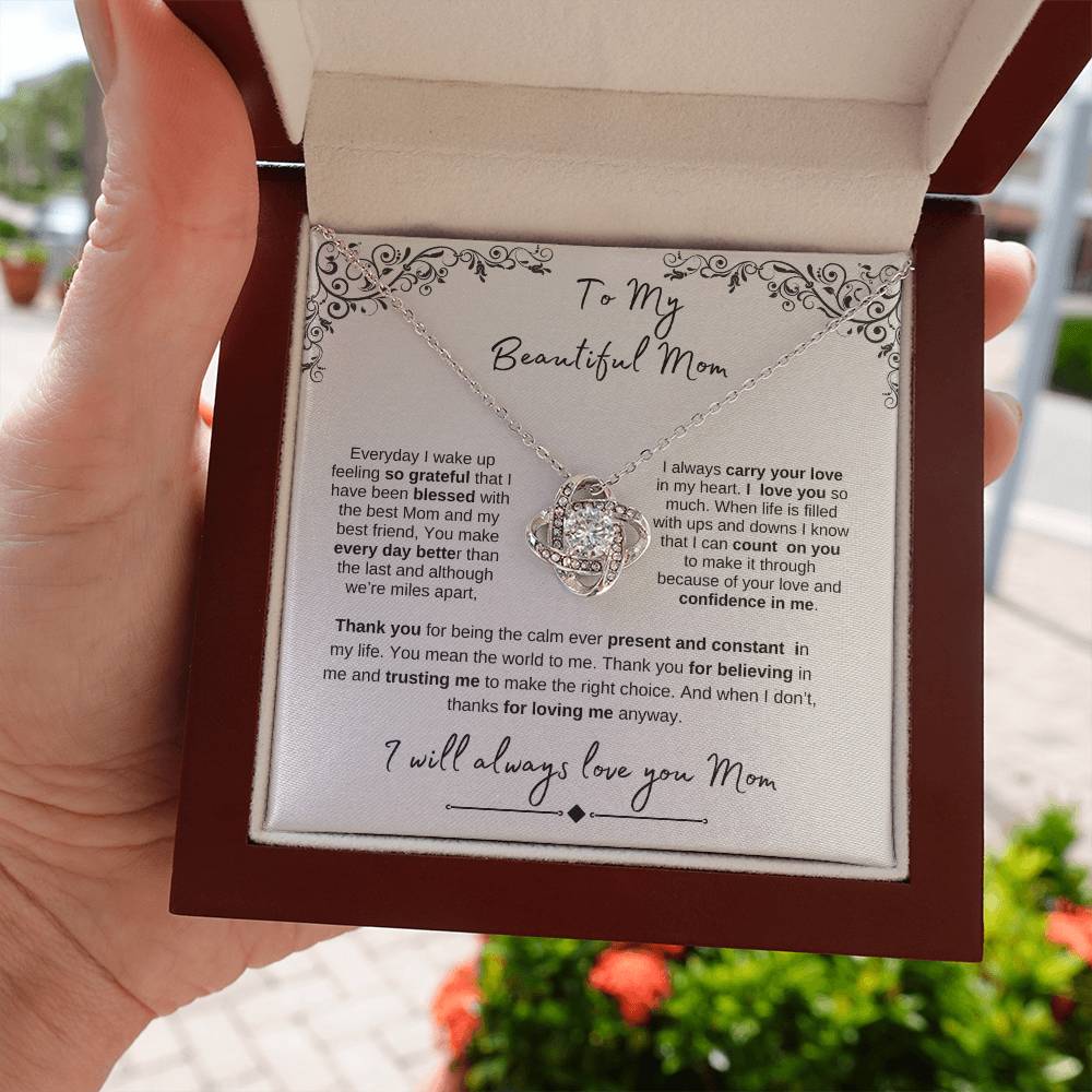 To My Beautiful Mom- Love Knot White Gold