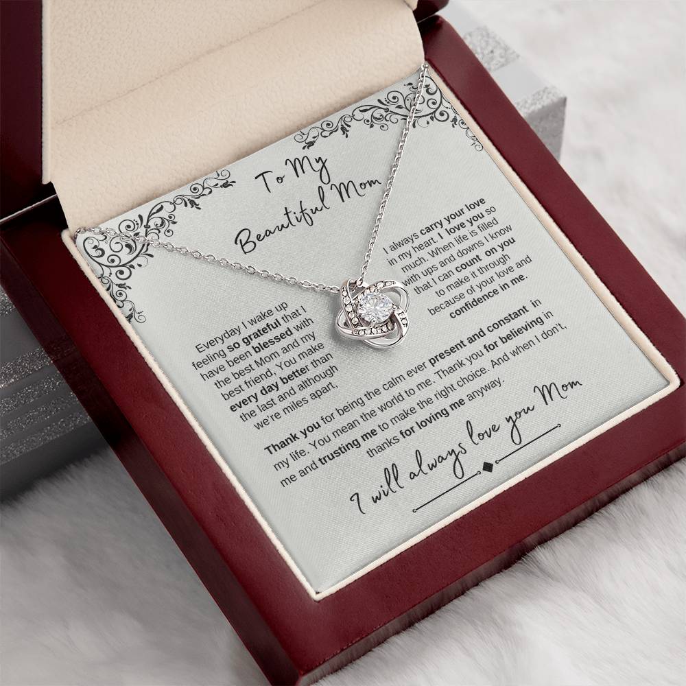 To My Beautiful Mom- Love Knot White Gold