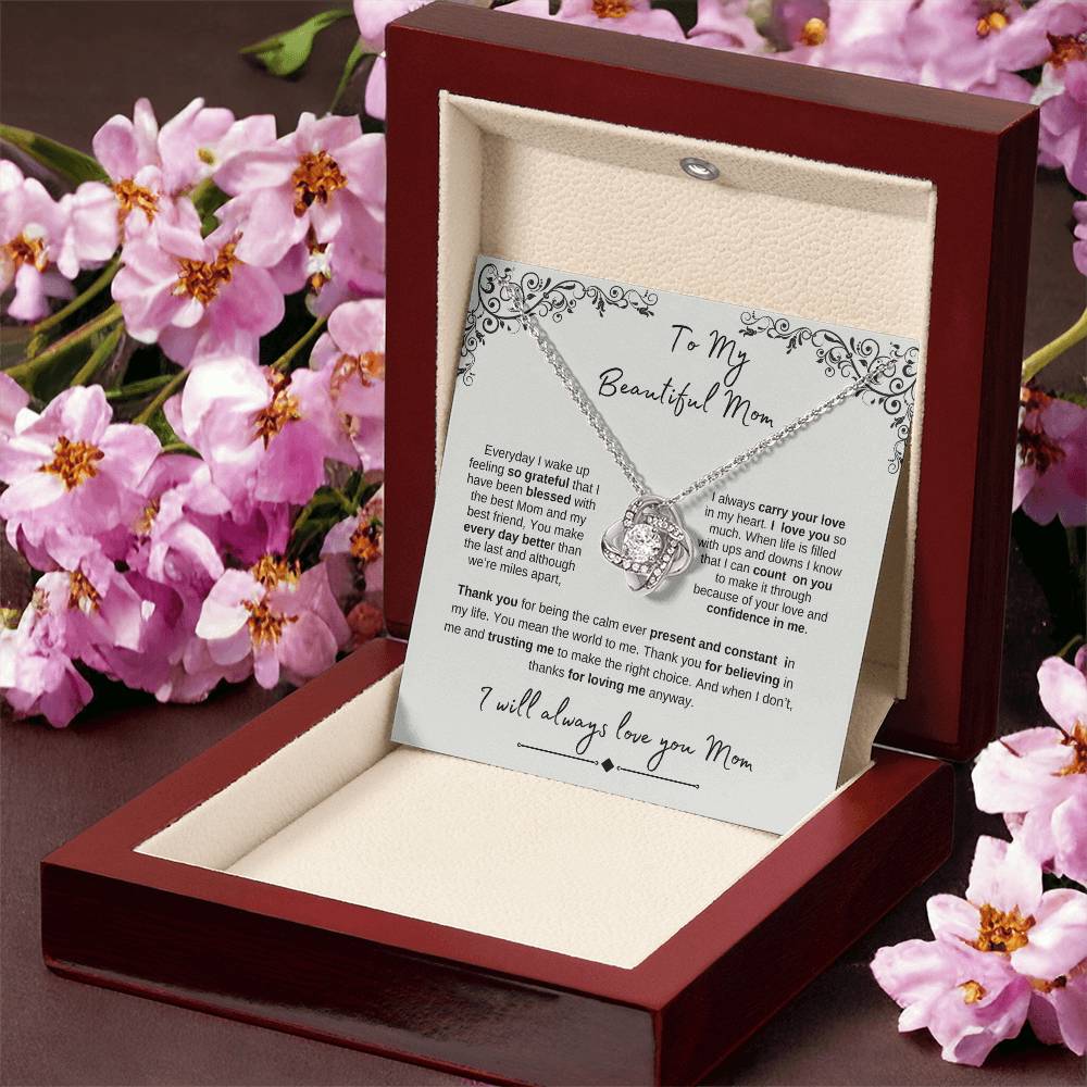 To My Beautiful Mom- Love Knot White Gold