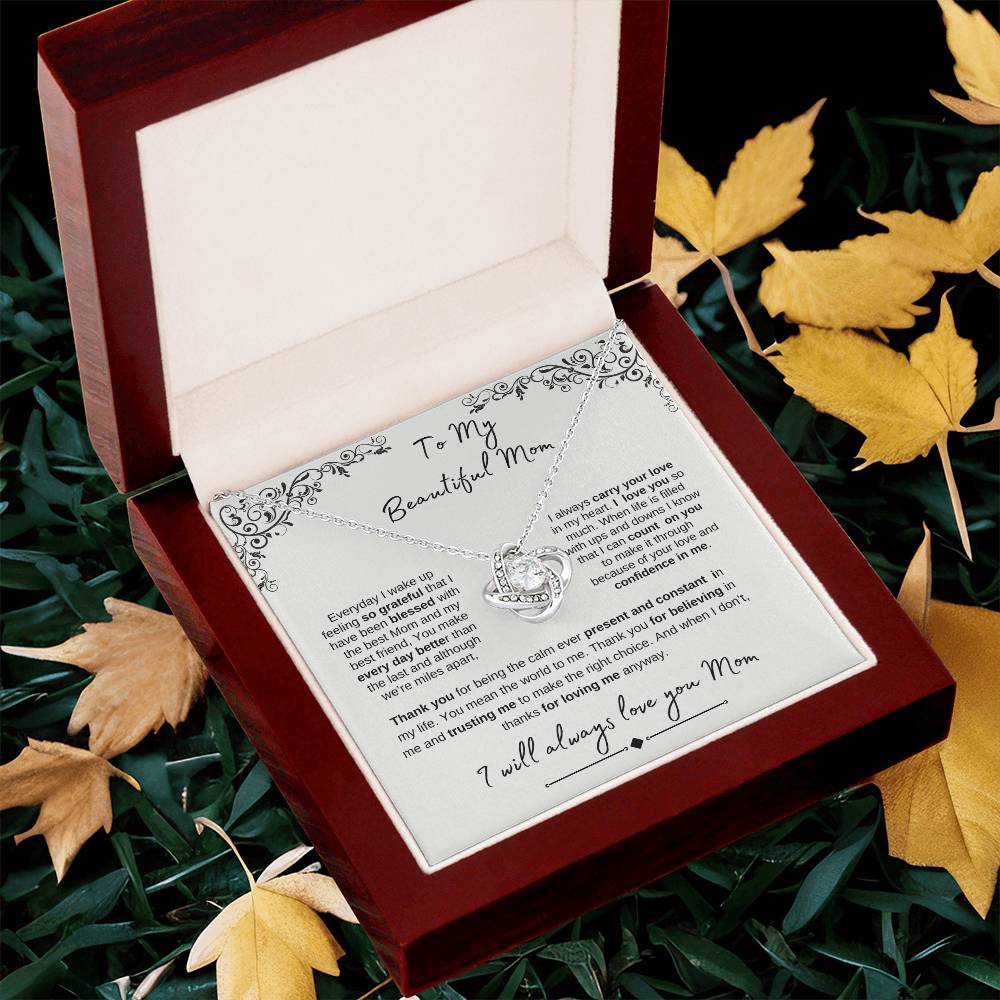 To My Beautiful Mom- Love Knot White Gold