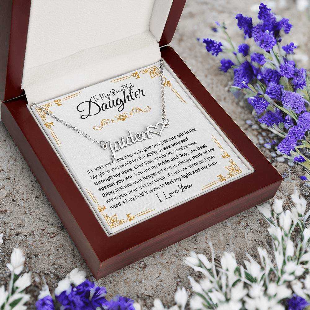 To My Beautiful Daughter- Personalized Name Necklace with heart