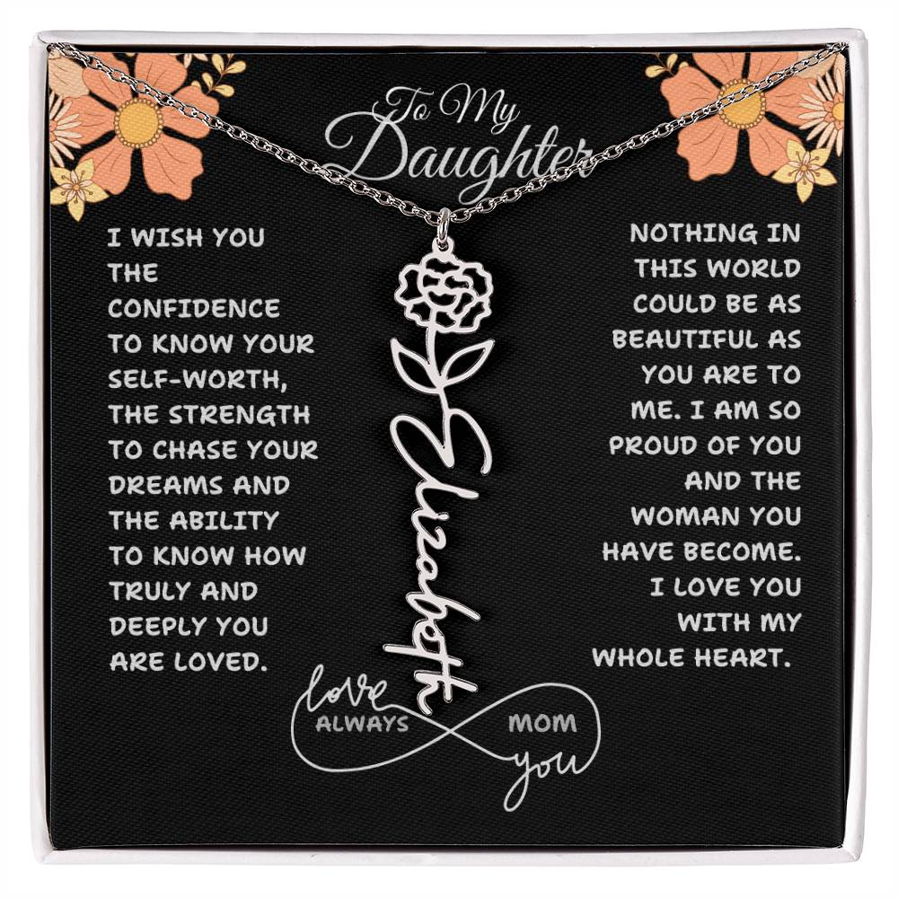 PERSONALIZED NAME AND BIRTH FLOWER NECKLACE