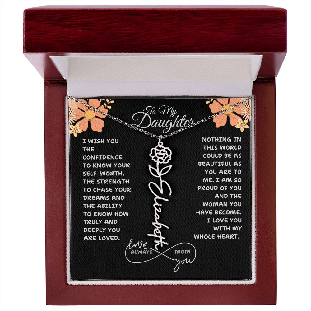 PERSONALIZED NAME AND BIRTH FLOWER NECKLACE