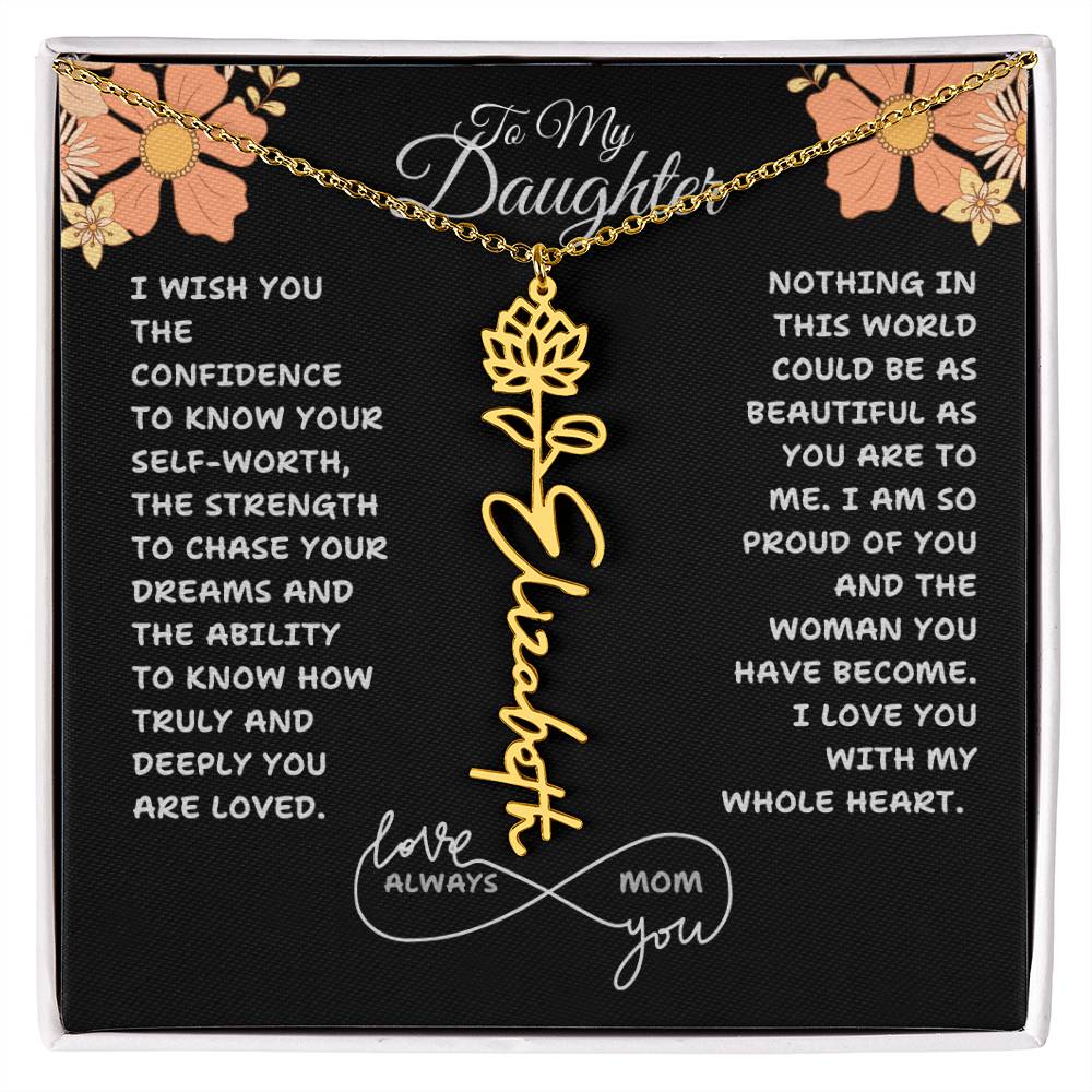 PERSONALIZED NAME AND BIRTH FLOWER NECKLACE