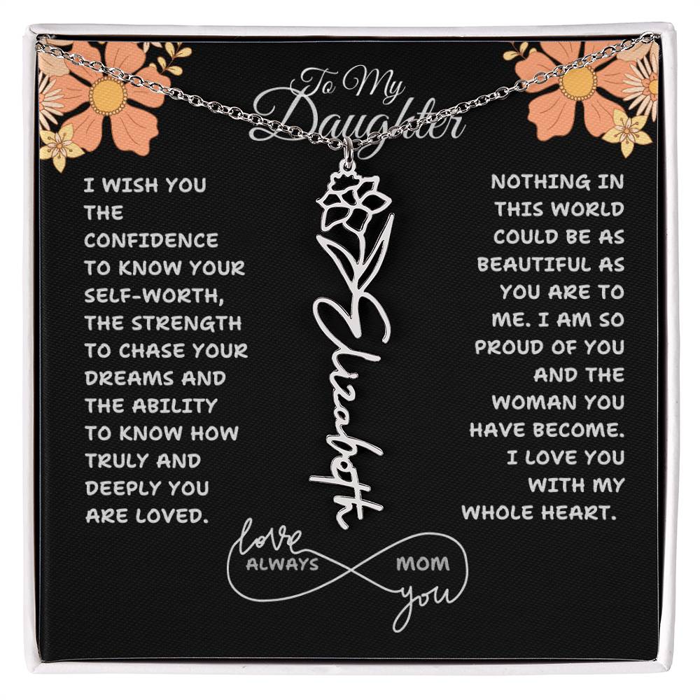 PERSONALIZED NAME AND BIRTH FLOWER NECKLACE