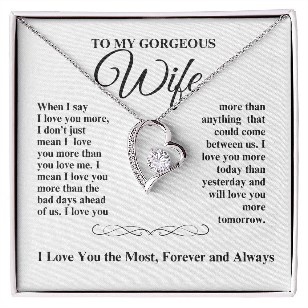 TO MY GORGEOUS WIFE I LOVE YOU FOREVER HEART NECKLACE