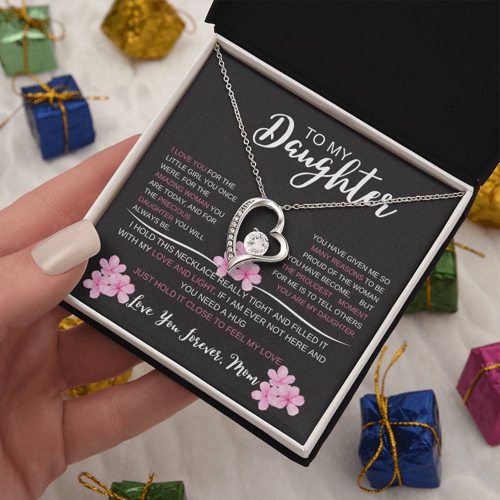 To My Daughter, I Love You Forever Heart Necklace