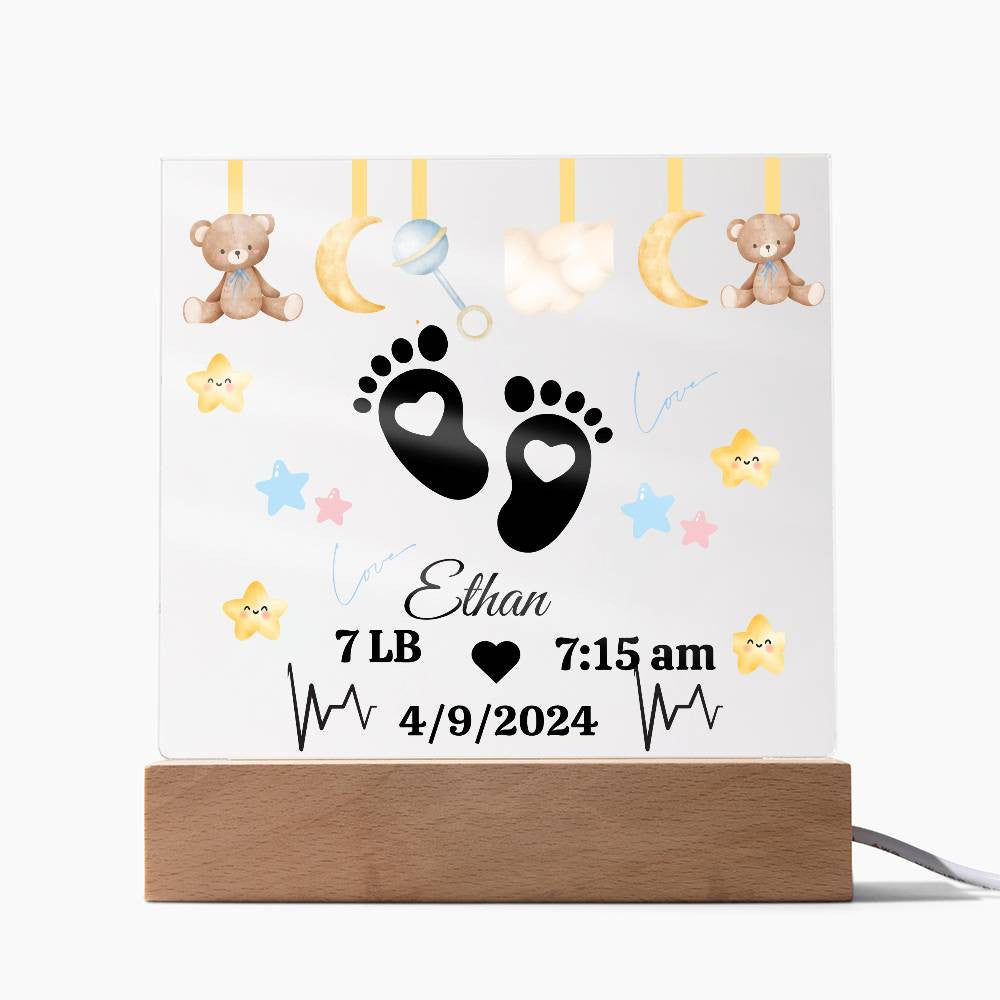 Personalized New Born Birth Stats, Nursery Keepsake Night Light