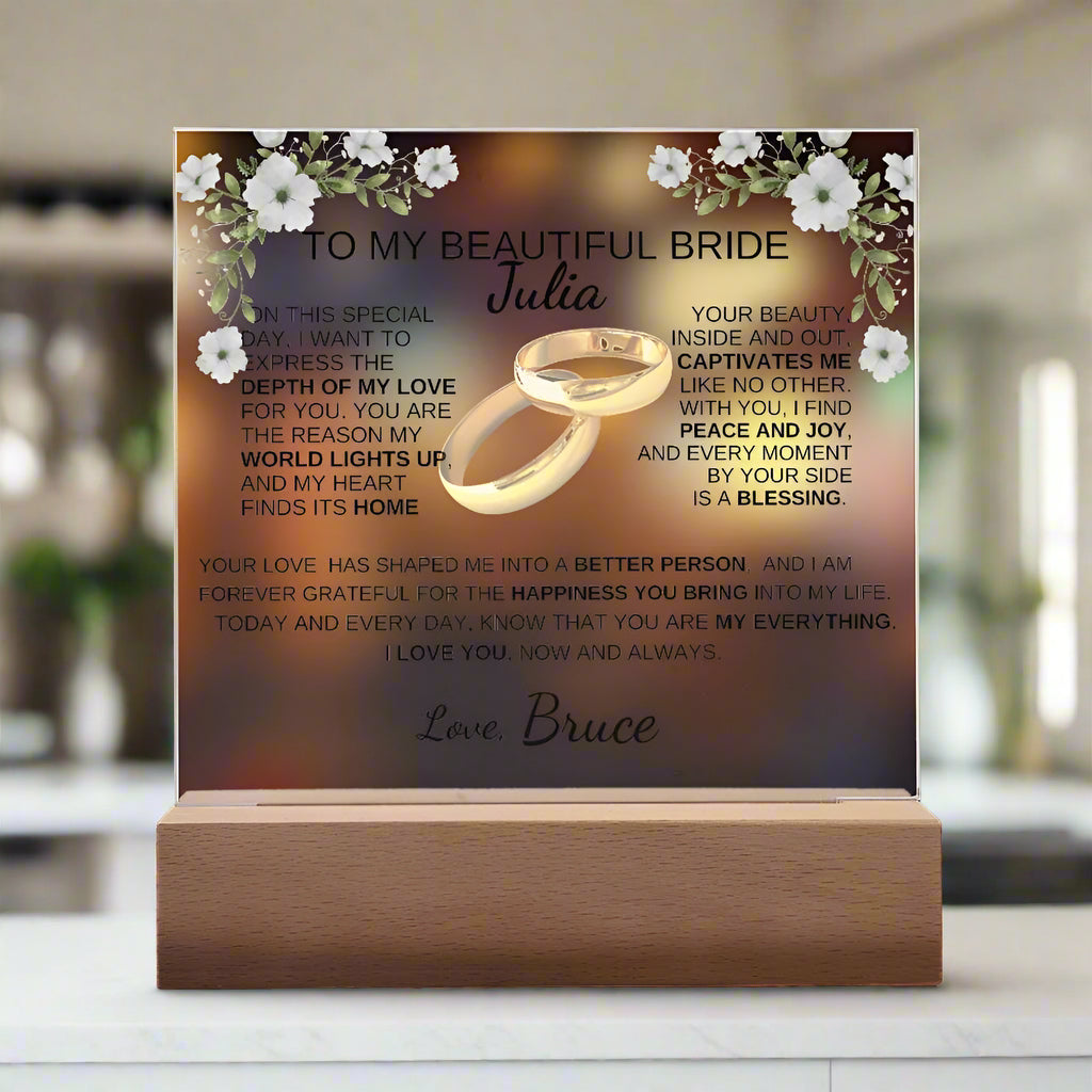 To My Bride To Be | The Light Of My Life| Acrylic Square Plaque