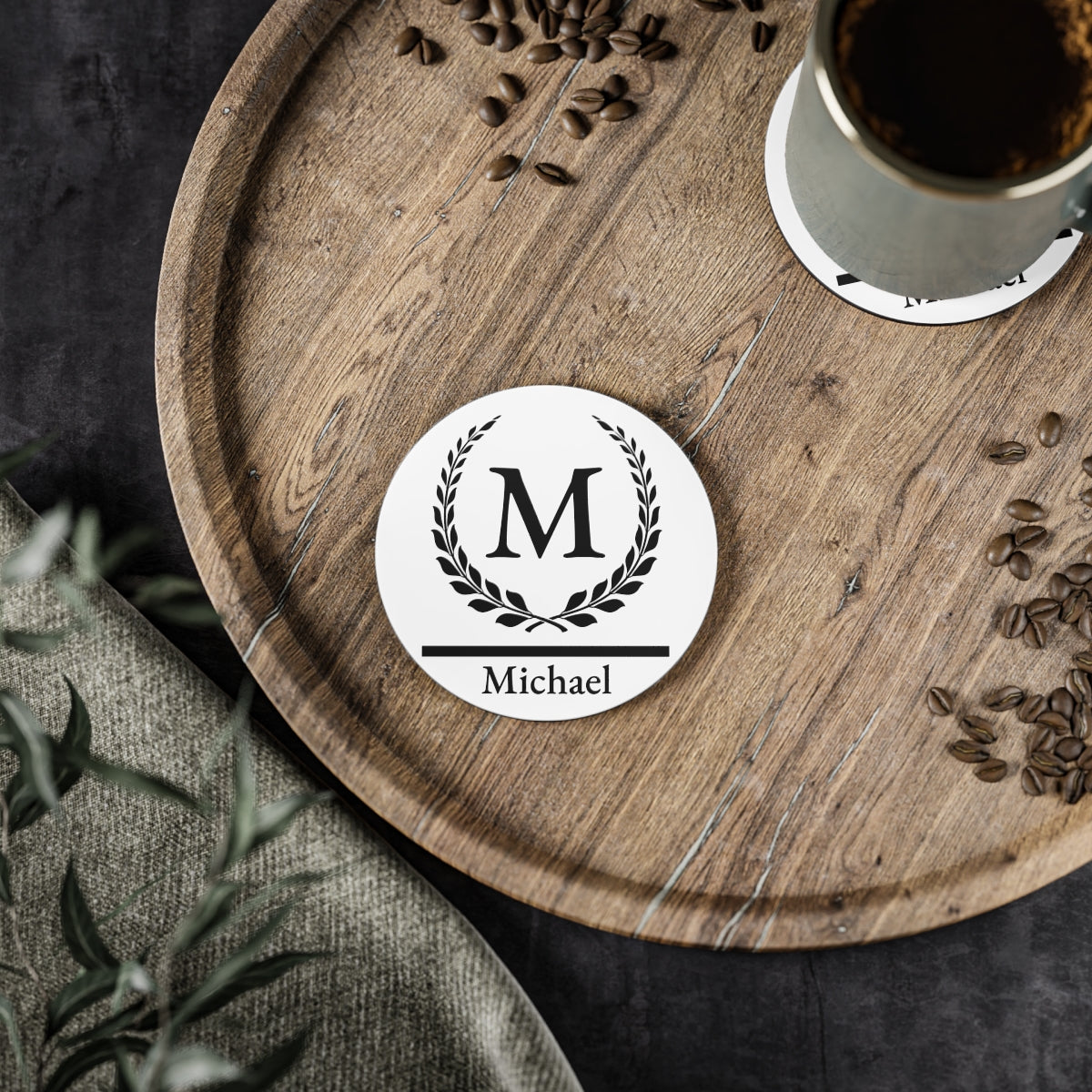 Custom Initial & Name Coasters – Elegant Personalized Drink Coaster ea. or Set