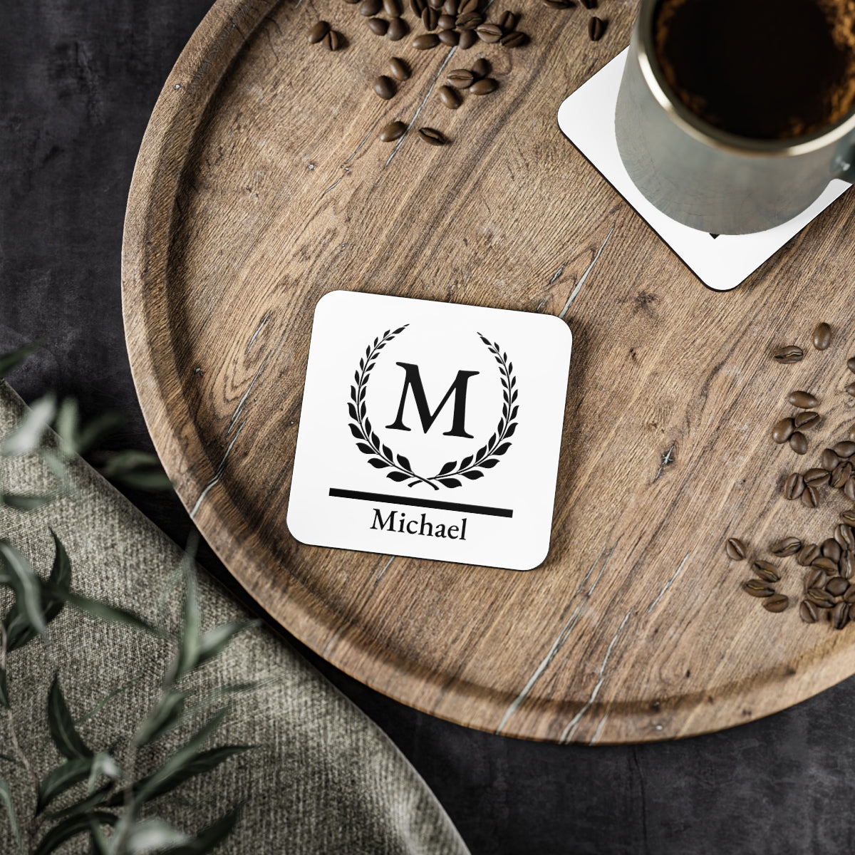Custom Initial & Name Coasters – Elegant Personalized Drink Coaster ea. or Set