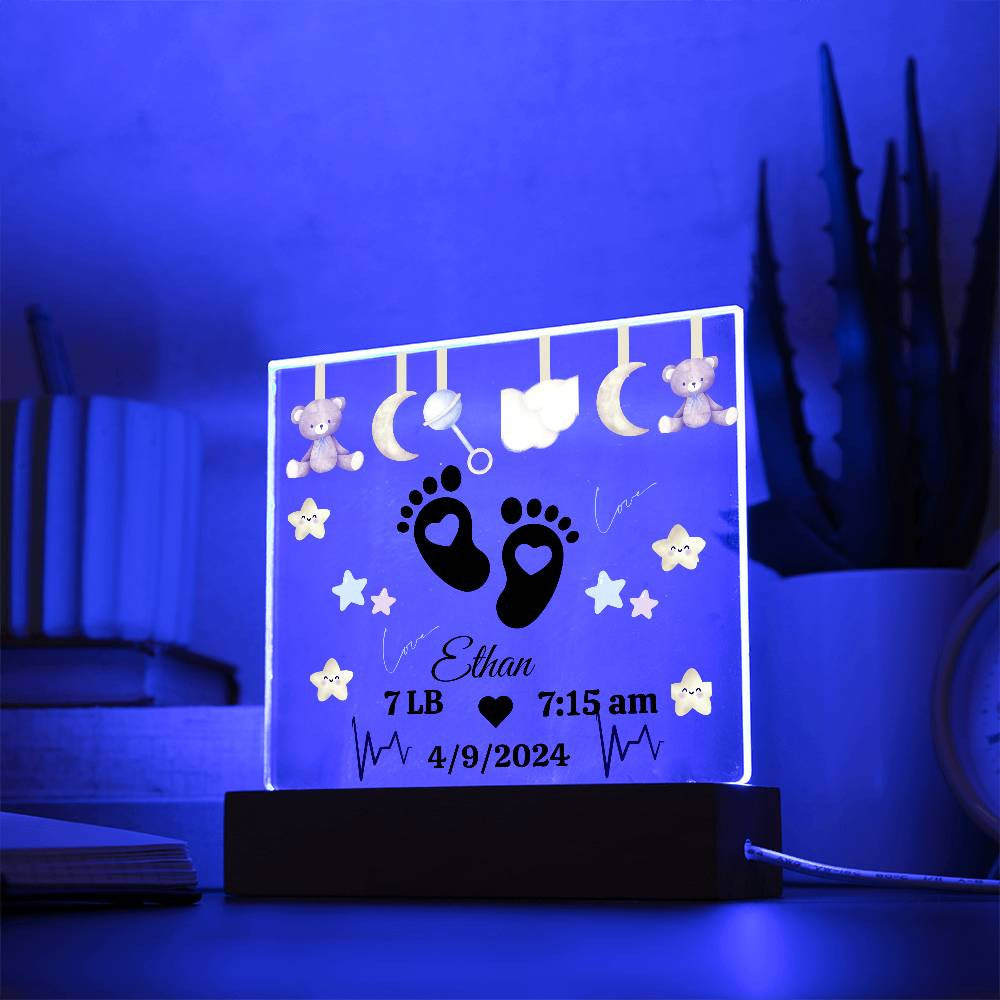 Personalized New Born Birth Stats, Nursery Keepsake Night Light