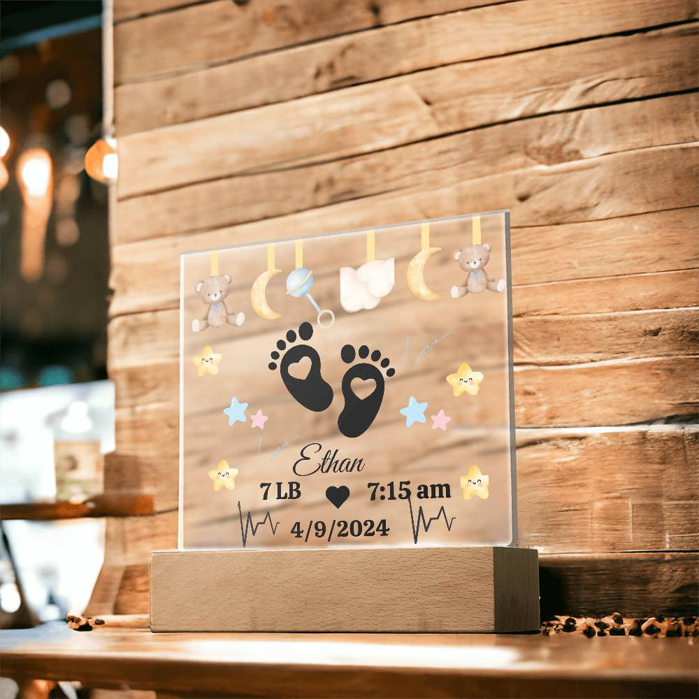 Personalized New Born Birth Stats, Nursery Keepsake Night Light