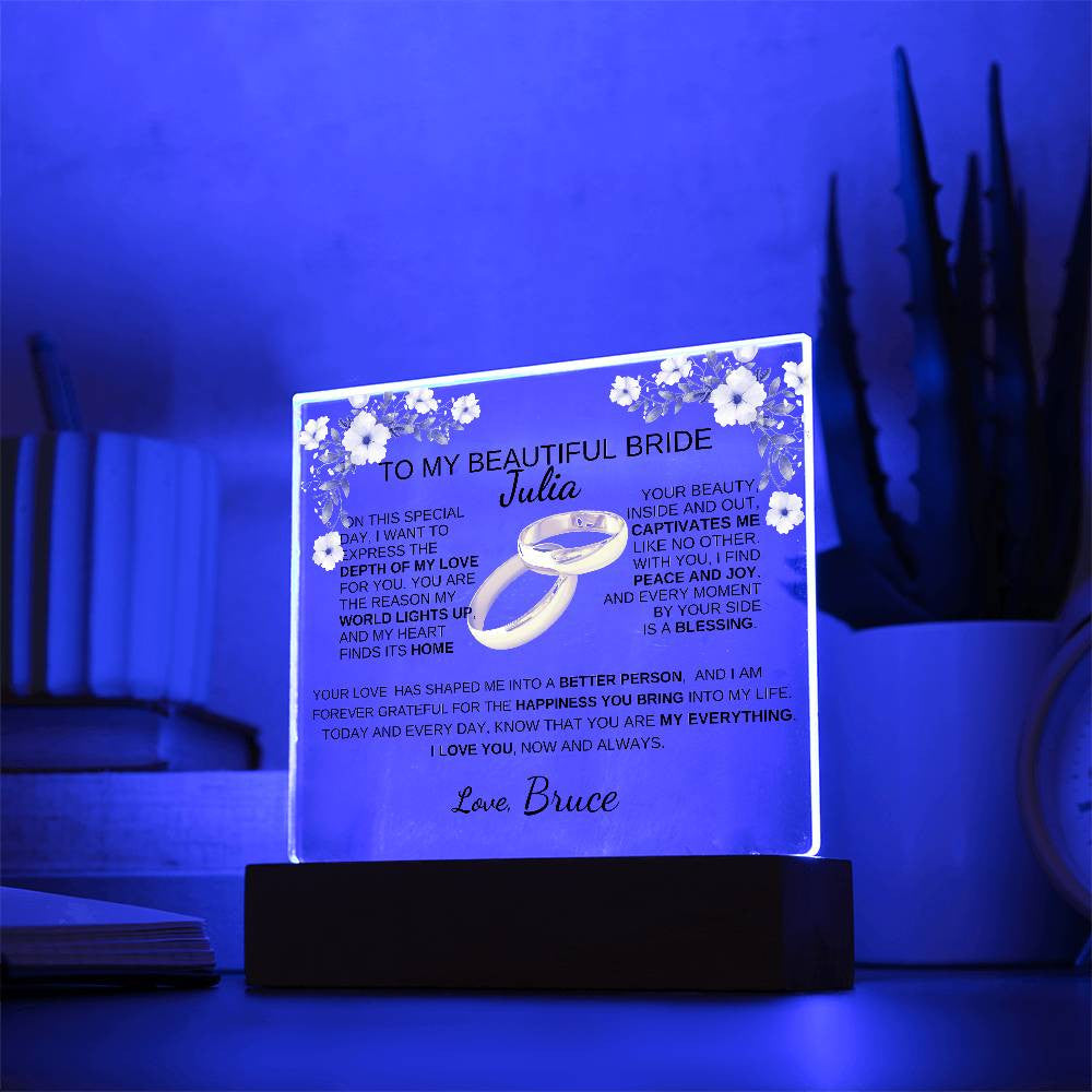To My Bride To Be | The Light Of My Life| Acrylic Square Plaque