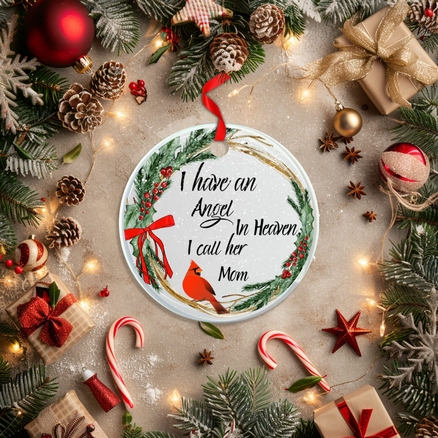 Classic Elegance Mom's Memorial Glass Ornament With Gift Box