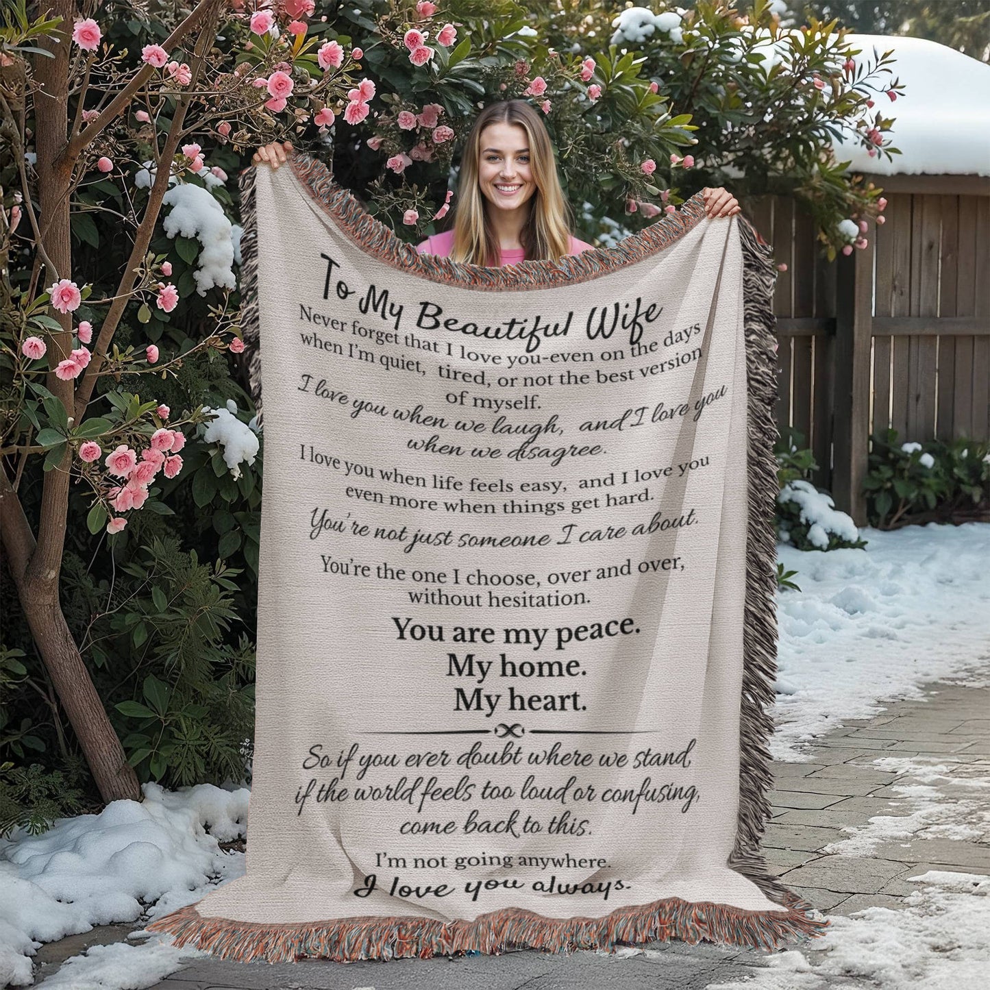 To My  Beautiful Wife Woven Heirloom Blanket- Keepsake Forever Love Letter