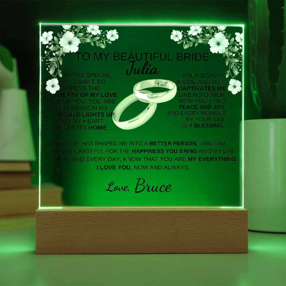 To My Bride To Be | The Light Of My Life| Acrylic Square Plaque